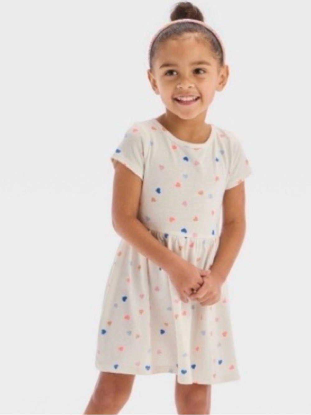 Toddler Girls' Hearts Short Sleeve Dress - Cat & Jack™ Cream Size 4T new